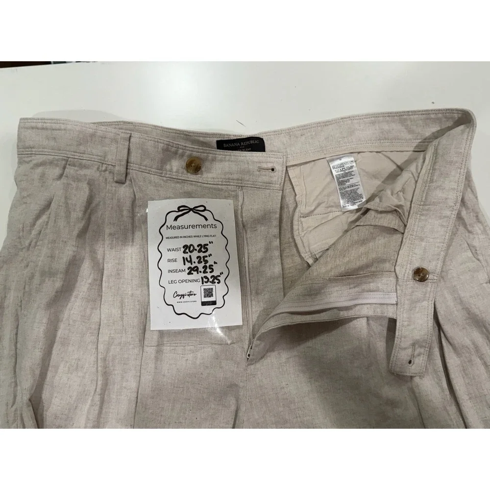 Banana Republic Linen Blend Wide Leg Pleated Pants Beige Oatmeal Mens Size 20